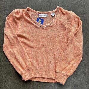 Vintage 80s Patsy's Place Orange Size Medium Studded Peach V Neck Sweater
